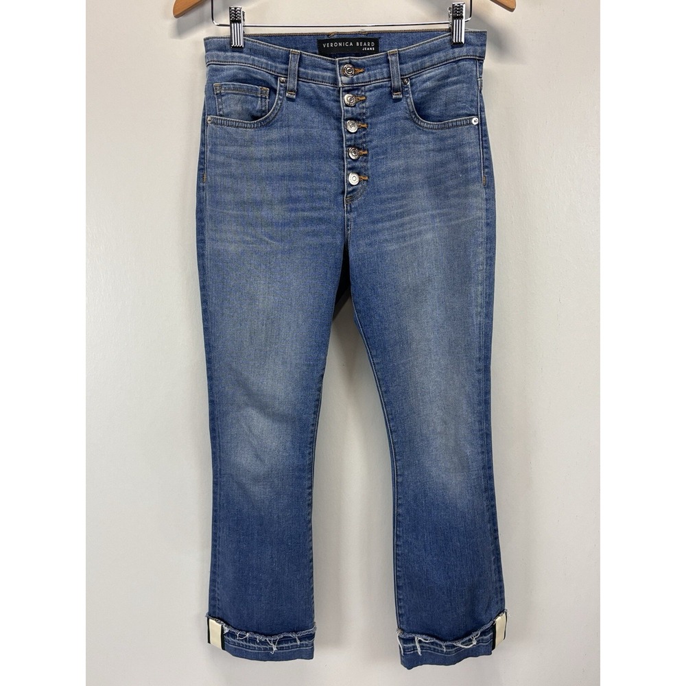 Veronica Beard Women's Blue Buttons Carolyn Baby Boot High Rise Jeans Sz 27